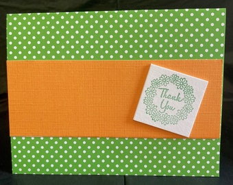 Handmade Thank You Card - Green Polka Dots