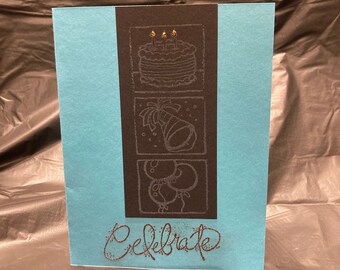 Handmade, Customizable Birthday Card - Celebrate Blue