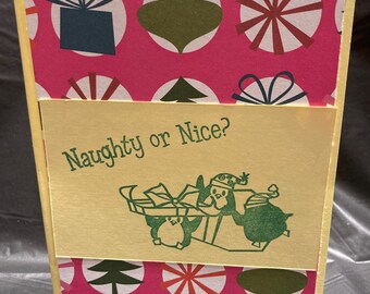 Handmade Winter/Christmas Card - Naughty Penguins