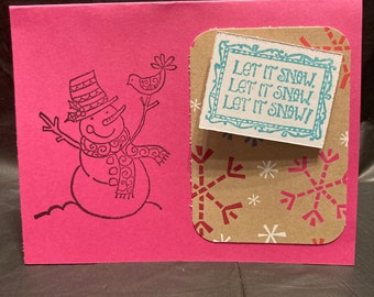 Handmade Winter/Christmas Card - Pink Snowman