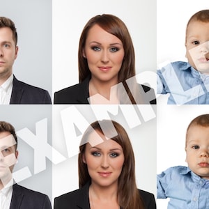 May include: A collage of three portraits. A man with short brown hair wearing a dark suit and white shirt. A woman with long brown hair wearing a black blazer and white shirt. A baby with short brown hair wearing a light blue shirt.