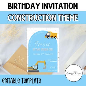 Construction Theme Editable Birthday Party Invitation Template