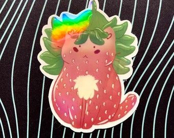 Strawberry Cat Holographic Sticker