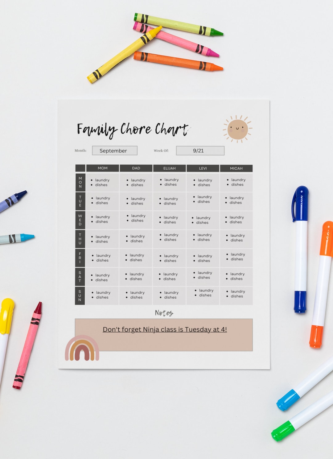 Editable Family Chore Chart Printable | Kids Chore Chart for Multiple ...