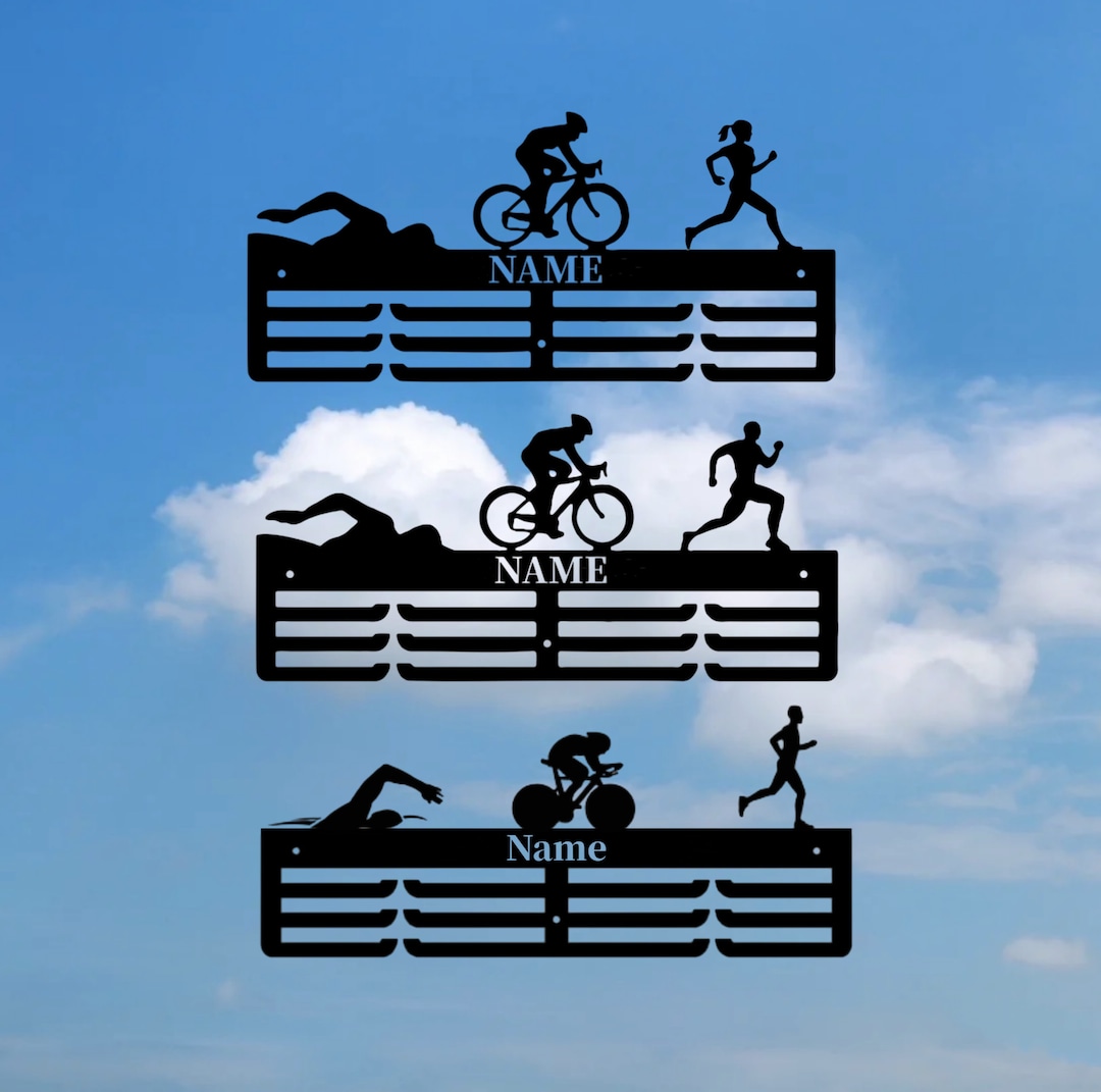 Custom Triathlon Medal Holder, Custom Triathlete Names, Color Medal Rack Medals & Ribbons