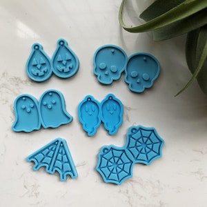 Skull earring silicone mold,Ghost earring mold for resin,Spider Web pendant mold, Pumpkin jewelry pendant mold,Halloween mold set