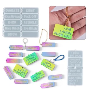 Molde de silicona para llavero con letras de resina, molde para palabras malsonantes, molde para colgantes de resina con frases sucias.