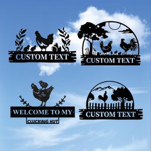 Letrero de metal de pollo personalizado, letrero de gallinero personalizado con nombre, arte de pared de metal, decoración de casa de campo, letrero de gallinero, letrero de granja, decoración de granero