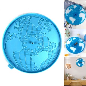 Round earth map clock made set | Silicone mold for wall clock | Clock movement