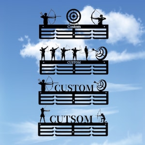 Porta medallas de tiro con arco personalizado, nombre personalizado, 12 peldaños para medallas y cintas, letrero para exhibir medallas deportivas, decoración de pared
