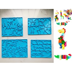 Dinosaur puzzle silicone mold | Kid&#39;s toy shiny mold | Home decoration mould | Baking mold | Resin art