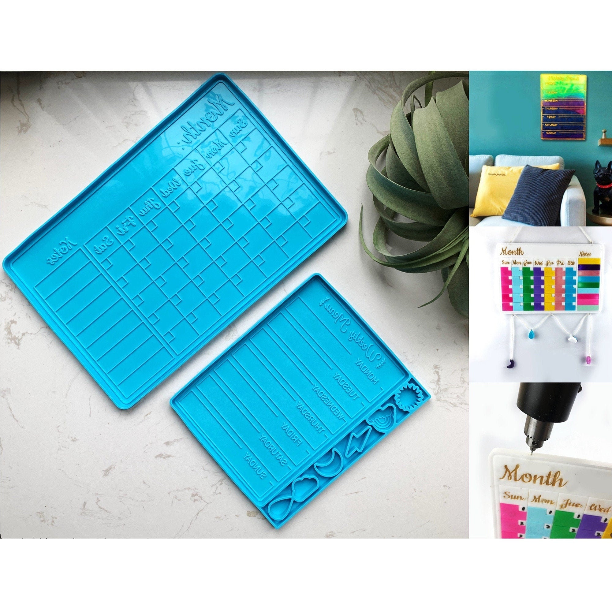 Calendar flat mold | Monthly weekly planner shiny silicone mold