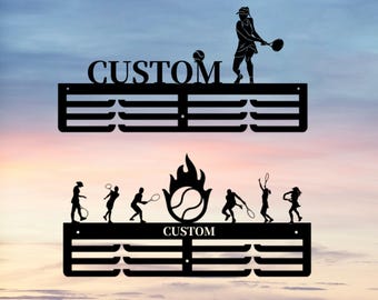 Aangepaste tennismedaillehouder, gepersonaliseerde naam van tennisspeelster medaillehanger, medaille tennisliefhebbers display awards bord