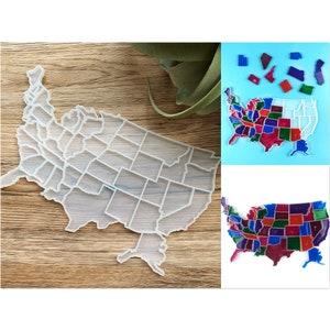 Moule en silicone carte des États-Unis | Moule de puzzle de carte des États-Unis | Moule de porte-clés brillant des États