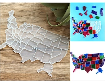 USA map silicone mold | United States map puzzle mold | States shiny keychain mold