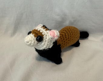Handmade Crochet Ferret Plush | Amigurumi Stuffed Animal | Tri-Color Ferret Doll | Crafted In Many Ways
