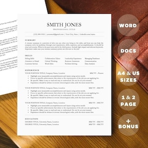 Minimalist Clean Resume Template Word, Google Docs | Modern Professional One Column Resume | 1 and 2 Page Resume, Cover Letter, References