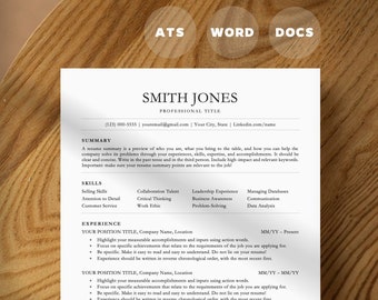 ATS-Friendly Resume Template | Word, Google Docs | Minimalistic Professional Resume Template | 1 and 2 Page Resume, Cover Letter, References