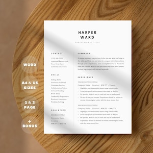 Minimalist Clean Resume Template Word | Professional Simple Modern Basic Resume 2025 | 1 & 2 Page | Cover Letter, References | US Letter, A4