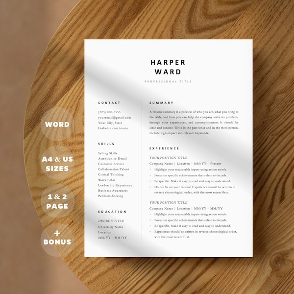 Clean Resume Etsy