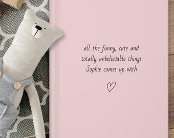 Things My Kids Say Journal, Personalized Childhood Memory Lined Book Hardcover Pink, Baby Shower Keepsake Journal, Gift for Parents, New Mom