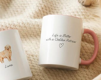 Custom Dog Breed Mug with Name and Message, Personalized Pet Lover Gift, White Ceramic Two-Tone Coffee Cup Watercolor Art, Dog Mom Dad Gift