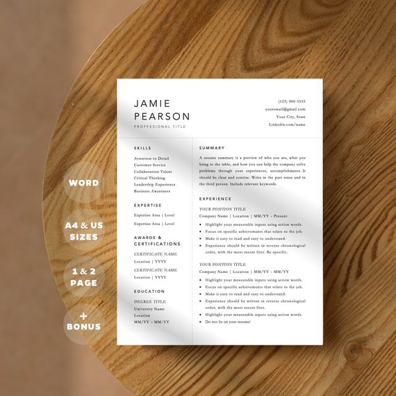 Modern Simple Resume Template Word | Professional Clean Digital Resume 2022 | Cover Letter + References | US Letter, A4 | Manager, Teacher
