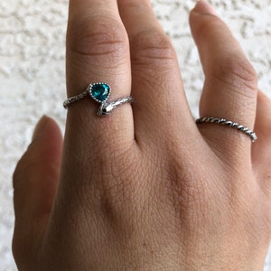 Dainty snake ring/ Blue stone heart ring/ Thin snake band/ Diamond ring/ Gift for her/ Sterling silver ring/Handmade ring/Animal ring/Size 8