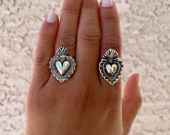Sterling silver sacred heart ring/ 925 handmade ring from Mexico/ Latin heart ring/ big sacred heart ring/ Non-tarnish sacred heart ring