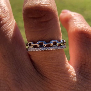 Chain link ring/ Two strand ring/ 2 layer ring/ Link ring with stones/ Stackable ring/ Minimalist ring/ Gift for her/ sterling silver ring