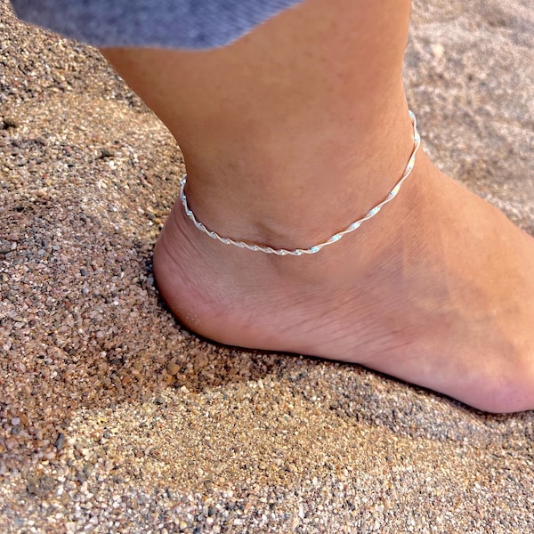 Sterling silver anklet/ Sterling silver dainty ankle bracelet/ Anklets for women/ Unisex adjustable anklets/ 925 silver anklet bracelet