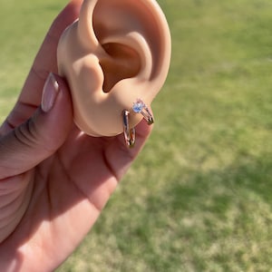 925 Rose gold huggie earrings/ Sterling silver with rose plated mini hoop earrings with zirconia stones/ Mini hoop earrings for ear stacking