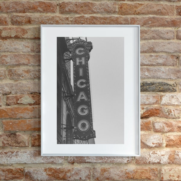 Chicago Sign Printable Film Wall Art Photo, Black and White Midcentury Vintage Style, Digital download Print