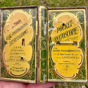 Antique Pocket Rotoscope Viewer Victorian Folding Stereoscope by Rotary Photographic Co. Rare 3D Optical Photo Device Circa 1895