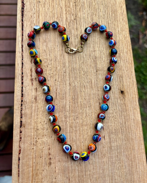 Vintage Murano Millefiori Glass Bead Necklace – 42cm Choker  display picture 3