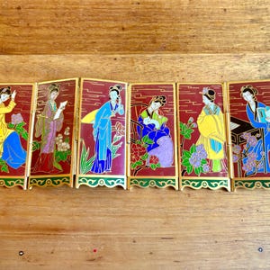 Miniature Cloisonné Enamel Folding Screen 6-Panel Asian Tabletop Divider Handcrafted Decorative Art Panel Dining table top decoration.