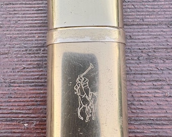 Vintage Ralph Lauren Gold Tone Cologne Flask Holding Polo Scent Vintage perfume container Purse Decanter Perfume gold bottle flask.
