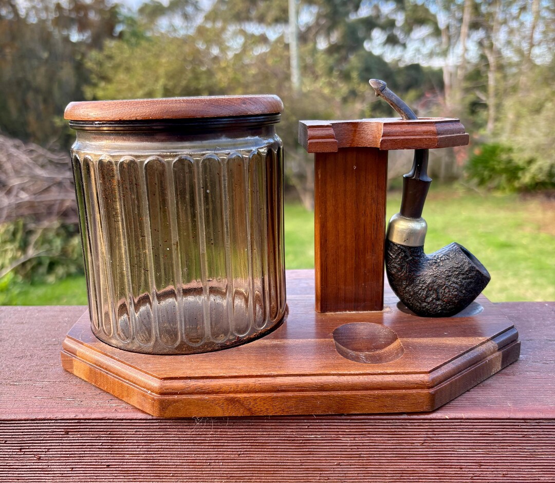 3-berth Wood Pipe Rack With Glass Humidor Jar by Vintage Decatur ...