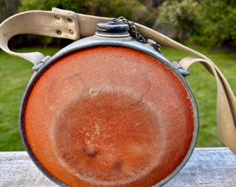 WWII U.S. Army Galvanised Metal Canteen with Canvas Cover & Strap, Original 1940s Military Issue