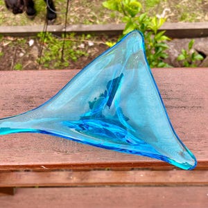 Vintage Murano Glass Bowl – Aqua Blue Hand Blown Art Glass, Mid Century Italian Centerpiece