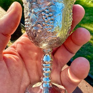 Vintage Japanese Silver-Plated Cordial Goblets | Set of 4 Mid Century Liqueur Cups | Ornate Grapevine Design | 1950s Barware