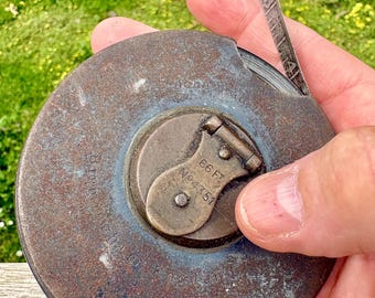 Vintage Rabone Tape Measure – Made in England – Solid Brass Winder & End Pull – Heavy Steel Case – c.1930s–1950s