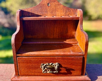 Antique Wooden Pipe Rack Late 1800s  Victorian 6 Pipe Stand with Drawer  Tobacco Collector Decor