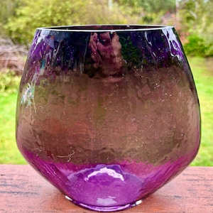 Vintage Scandinavian Art Glass Vase Amethyst Purple Textured Glass Midcentury Modern Decor  Heavy Hand Blown Glass Vase 1960s 1970s