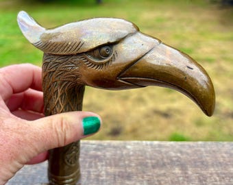 Vintage Brass Eagle Cane Handle, Ornate Bird Head, Japanese Good Fortune Symbol