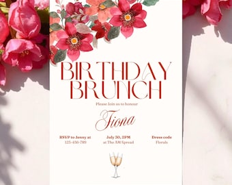 Birthday Brunch Invitation | Brunch Invite Template | Printable Birthday Brunch Flyer | Editable Canva Invitation