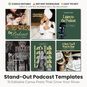 15 Podcast Instagram Canva Templates – Editable Templates for Podcast Promotion, Branding, Social Media Marketing, Digital Download