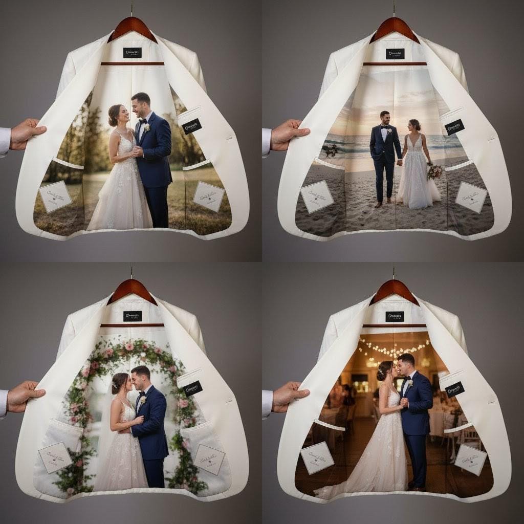 Custom Jacket Photo Frame Bespoke Navy Suit Jacket | Custom Photo Lining, Personalized Groom Gift ...