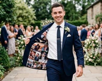 Luxury Custom Photo Suit Lining, Personalized Blazer Interior, Wedding Memory Satin Panel, Unique Groom Gift