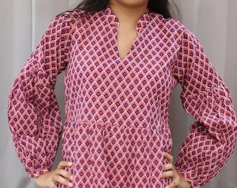 Block Printed Cotton Midi Dress, Boho Summer Dress